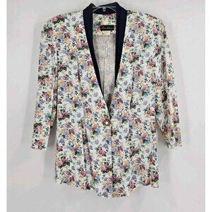 Vintage Positive Influence 90s Floral One Big Button Blazer Shoulder Pads 16